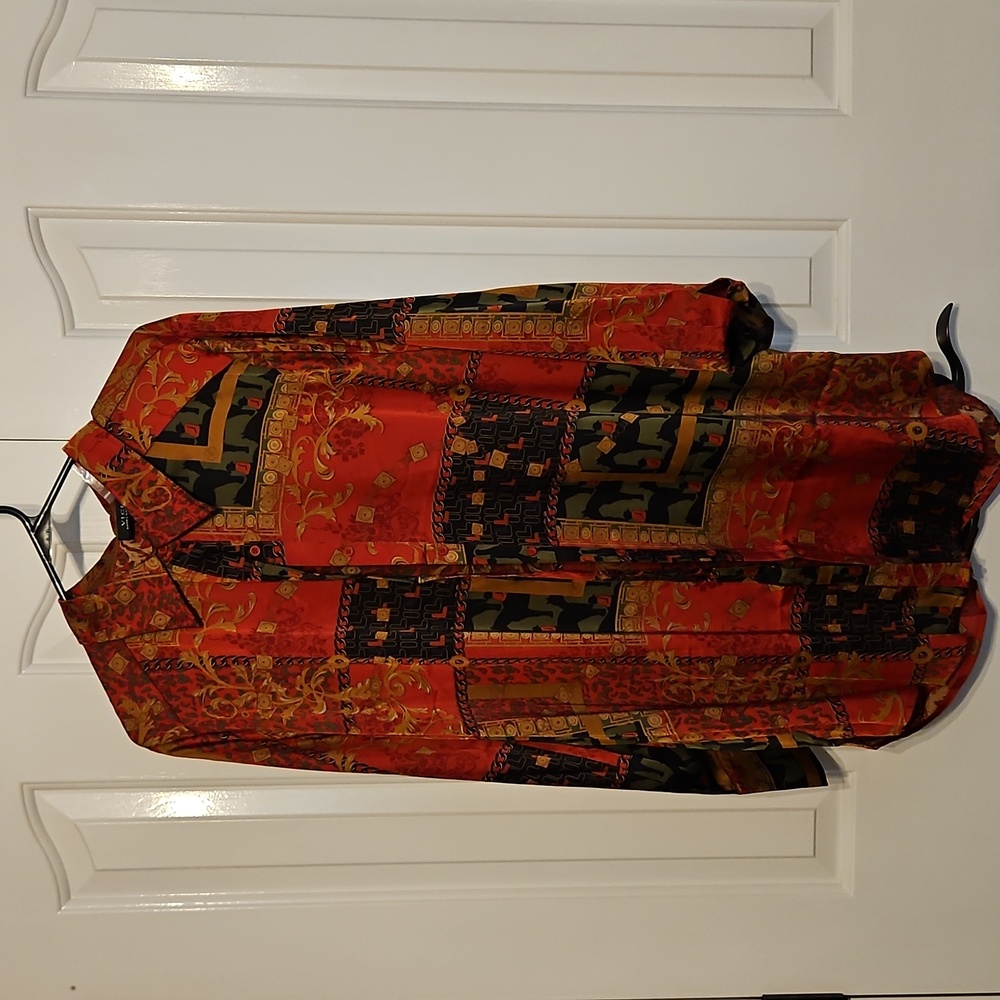 NWT VICI Zyla Mix Priny Satin Button Down Shirt Dress - Picture 2 of 16